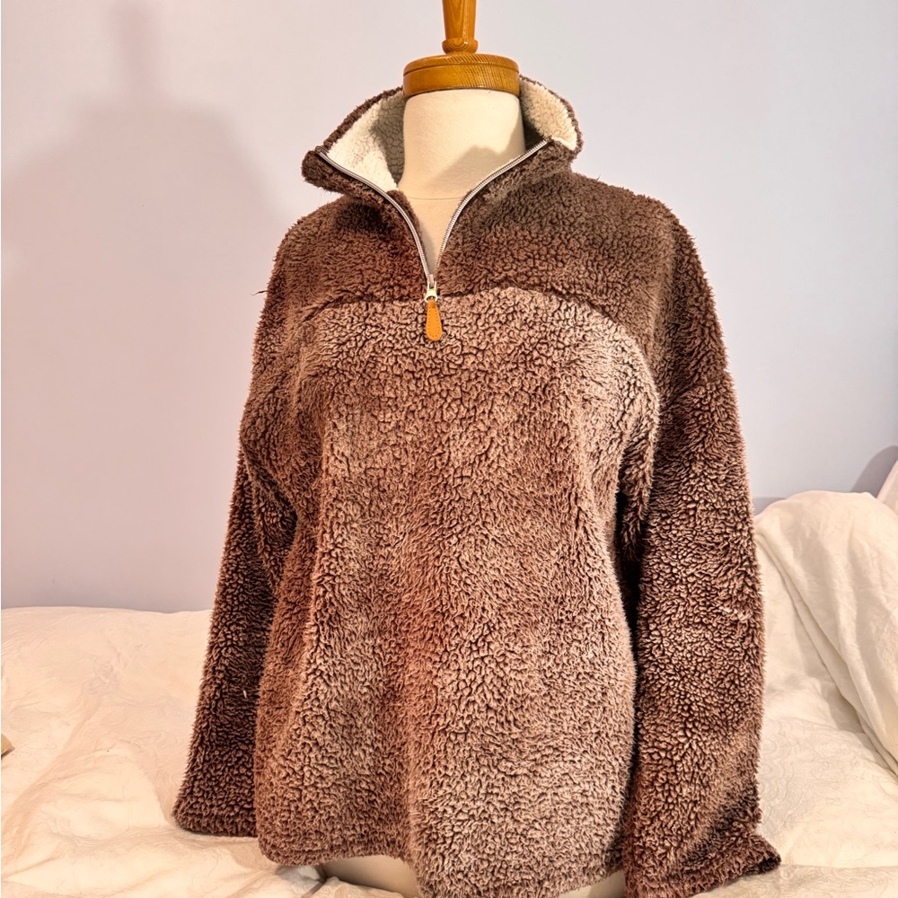 Cozy Brown Sherpa Quarter-Zip Sweater